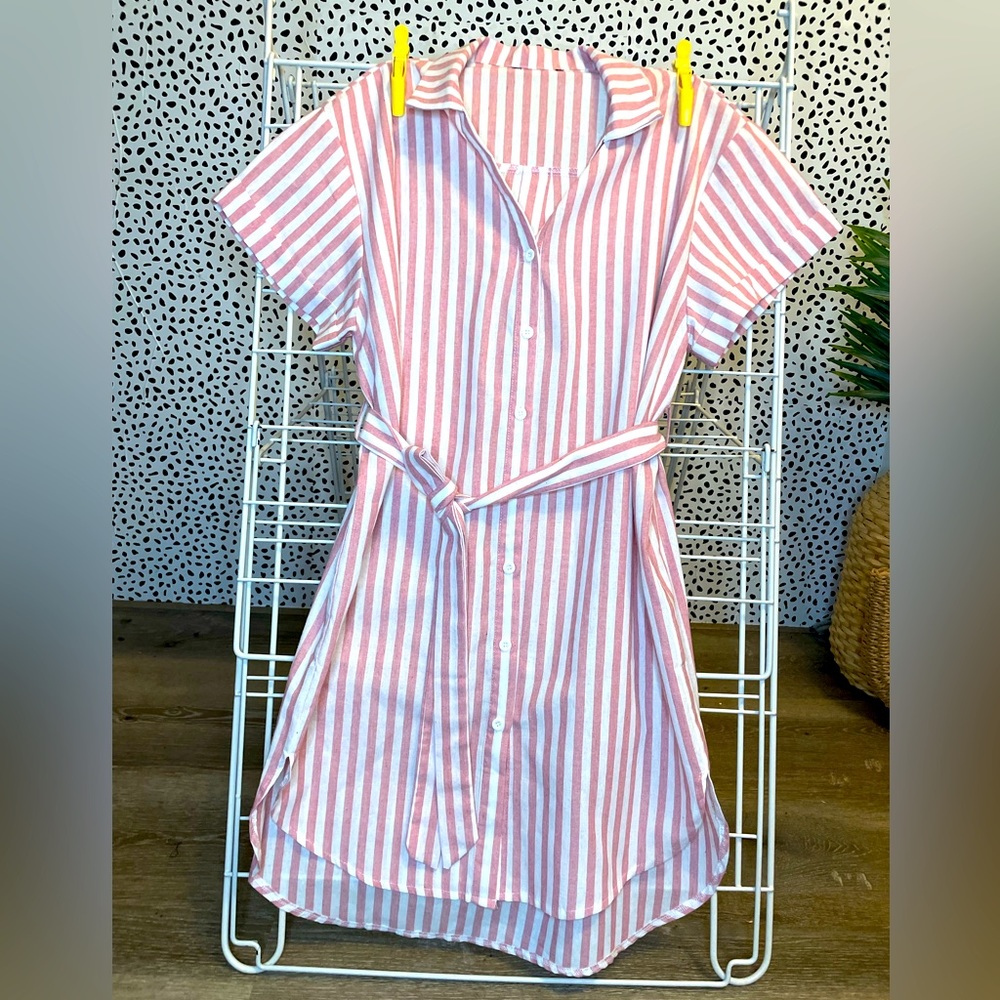 Preppy, Striped Button Down Shirt Dress